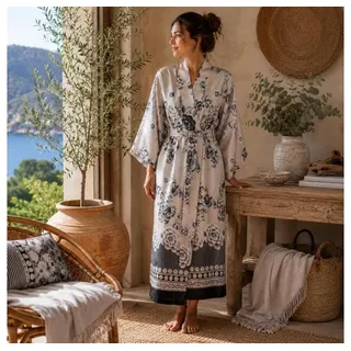 Bassetti Kimono Kimono Paraggi Nero in L7XL, mit Schalkragen und Bindegürtel, Bindegürtel schwarz