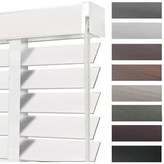 Holzjalousie Innen, Jalousien aus Echtholz für Schlafzimmer mit 5 cm Lamellen, Horizontale Jalousette Verdunkelungs- & Lichtdurchlässige Für Büro Sonnenschutz/Wärmedämmvorhänge(Matt White)