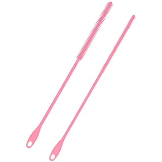 2 Stück Silikon Strohhalmbürsten, 6mm+8mm Extra Lange Trinkhalm Reinigungsbürste Wiederverwendbare Flaschen Strohhalm Waschwerkzeug mit Aufhängering Biegsame Pfeifenreiniger (Rosa)