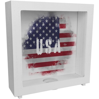 Rahmen Spardose aus Holz USA-Flagge im Used Look - Sparschwein für Urlauber eine schöne Sparbüchse mit der vereinigten Staaten Nationalflagge verziert um auf die Reise zu sparen