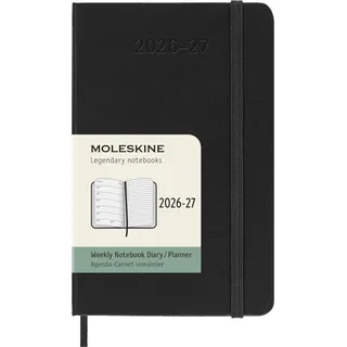 Moleskine Wochenkalender 2026–2027 – 18-Monats-Kalender mit Notizbereich, Hartcover und Gummibandverschluss, Farbe Schwarz, Pocket-Format 9 x 14 cm