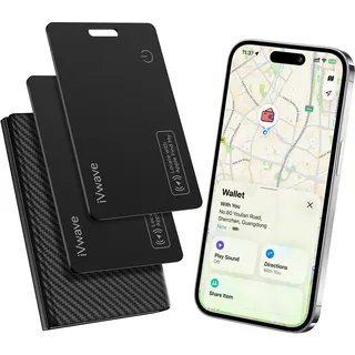 2pcs Tracker Karte Kompatibel mit Apple Wo ist ? APP (nur iOS) | 1.7mm Dünn, Kabelloses Laden, 80-100dB Alarm, IP68 Wasserdicht, Getrennt-Warnung, für Portemonnaie,Reisepass
