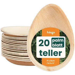 HAAGO Palmblatt Teller Biologisch abbaubare Einwegteller - Umweltfreundliches Picknick- und Outdoor-Geschirr - Mikrowellengeeignet (20, 15cm / 6“ Teardrop)