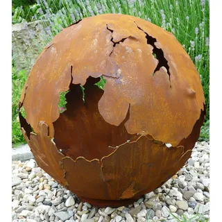 Gartendekorationen-Shop Riss Kugel 30cm Ø Edelrost Rost Gartendeko Dekokugel Garten Metall Weltkugel Kugel mit Rissen Feuerkugel