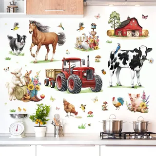 decalmile Wandsticker Bauernhof Tiere Bauernhoftiere Wandtattoo Pferde Kuh