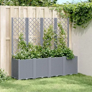 Myheimly Pflanzkübel mit Rankgitter Blumenkübel mit modularem Design Rattan-Optik, Blumentopf für Terrasse Garten, Blumenkasten Pflanzkasten Grau 160x40x140 cm PP