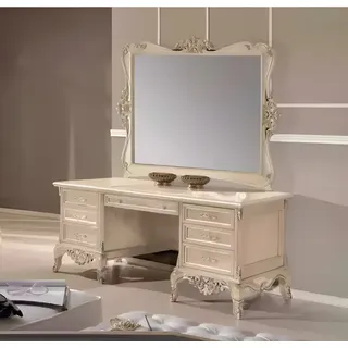 JVmoebel Schminktisch Schminktisch aus Holz in Beige mit Spiegel und elegantem Design (Schminktisch + Spiegel, 2-St., Schminktisch + Spiegel), Made in Italy beige