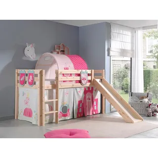 Vipack Hochbett Pino mit Rutsche Kiefer massiv mit Textilset natur/princes