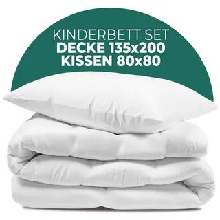 KNERST Kinderbettdecke + Microfaserkissen Allergiker Kinderbettdecken Set - Waschbar & Hautfreundlich, Füllung: 100% Polyester, Baby Bettdecke mit Kissen 135x200 & 80x80 - Polyesterfüllung
