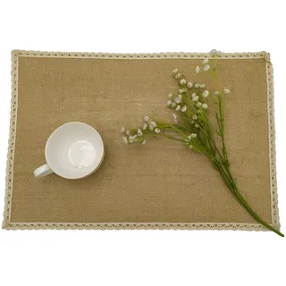 Boho-Platzsets, Farmhouse gewebte Jute-Fransen-Tischsets, 6er-Set mit Spitze, Platzset für Esszimmer, Küche, Tischdekoration (Beige Spitze: 30*40cm)