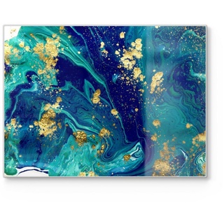 DEQORI Schneidebrett 'Marmor mit Goldakzent', Glas, Platte Frühstücksbrett Schneideplatte blau 40 cm x 30 cm