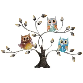CIM Metall Wand-Deko - Eulen Baum 67cm - tierische 3D Wandbilder - Wandschmuck inkl. praktischer Wandbefestigung - lebhafte Wandskulptur