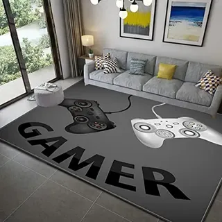 Xisnuient Gamer Controller Teppiche Rutschfeste Fußmatte Runner Teppich für Wohnzimmer Schlafzimmer Kinder Spiel Krabbelmatte Teenager Junge Graffiti Spielkonsole Großer Rugs (Grau,140x200 cm)