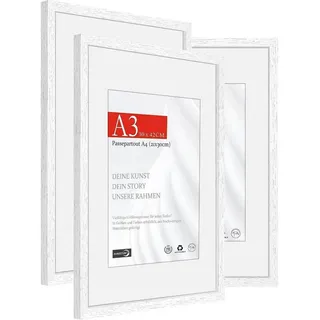 LuxusKollektion Bilderrahmen-Set Bilderrahmen A3 29,7x42cm 3x Holz Holz Weiß A3(29,7x42cm) 3x weiß