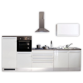 Stella Trading 4 Moderne Küchenzeile ohne Elektrogeräte in Weiß Hochglanz - Geräumige Einbauküche mit viel Platz und Stauraum - 320 x 200 x 60 cm (B/H/T)