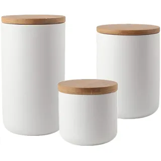 OnePine 3er Set Vorratsdosen Keramik mit Bambusdeckel Vorratsdose Kaffeedose Teedose - Keramik Aufbewahrungsdosen für Tee Kaffee Bohne Zucker Gewürz Nüsse Korn (260ml,800ml,1000ml)