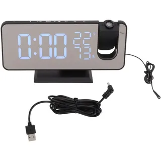 Intelligenter Digitaler Projektionswecker Mit Fm-radio Und Led-anzeige Für Schlafzimmer Und Nachttisch, Schwarzes Zifferblatt Und Schwarzes Display