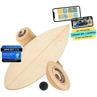 Surfin Balance Board - einzigartiges Board inkl. Rolle, Halbkugel und Balance Ball - Surf Balance Board - Gleichgewichtstraining - Balance Board Kinder - Balance Board Holz