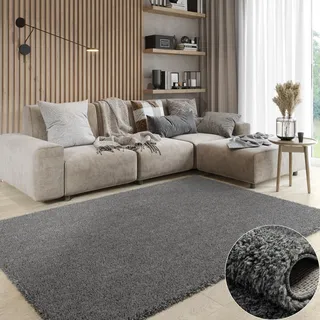 MY-RUG Shaggy Star Kuscheliger Langflor Teppich - Super Soft, Grau, 180x120 | Extra langer 37 mm Flor in Felloptik, Oeko Tex 100 zertifiziert, rutschhemmende Unterseite für Flur & Wohnzimmer