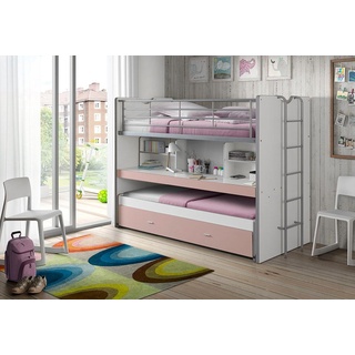 Vipack Hochbett Bonn, mit Schreibtisch und 3 Schlafgelegenheiten Liegeflächen B/L: 90 cm x 200 Höhe 161 cm, kein Härtegrad, ohne Matratze rosa Kinder Kindermöbel Nachhaltige Möbel