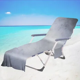 Surwin Schonbezug Für Gartenliege Strandliegenauflage Frottee Liegenauflage Stuhl Strandtuch Retro Sun Lounger Bezug mit Tasche Sporthandtuch für Strand Garten Schwimmen (Grau,75x210cm)