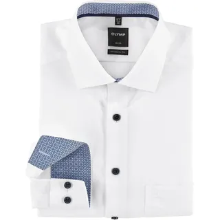 Businesshemd OLYMP "Luxor modern fit" Gr. 39, N-Gr, bunt (weiß, blau, kontrastfarbene details) Herren Hemden Langarm knitter- und bügelfrei