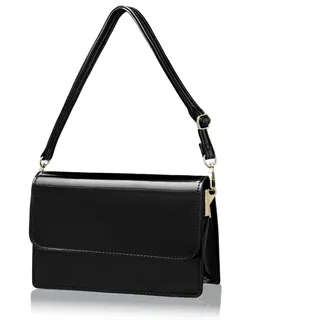 Toptime Clutch Schwarz, Lack Leder Handtasche Damen Klein mit Abnehmbare Träger, Elegante Wasserdichte Umhängetasche Damen mit Glatten Reißverschluss, Mode Abendtasche für Hochzeit Party Abschlussball - 22x14x6 cm