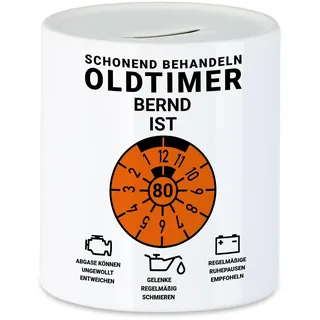 Kiddle-Design Personalisierte Spardose 80. Geburtstag, Schonend behandeln Oldtimer ist 80, 80ter Geburtstag Lustiges Geldgeschenk Frau Mann, Sparschwein Geburtstag