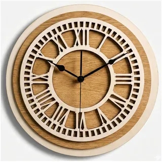 ORNAMENTI Wanduhr Dekorative, handgefertigte, Hingucker Wanddeko, Römische Ziffern, Holz (lautlos, ohne Tickgeräusche, lesbare Ziffern) braun 40 cm