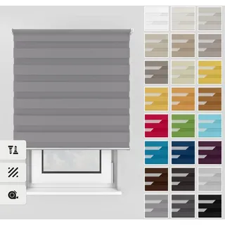 Estika Doppelrollo mit Bohren 155x150 cm Farbe: Grau, Rollo Deckenmontage und Wandmontage Fenster rollos für innen, Jalousien Fenster, Tür Rollo