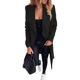 ORANDESIGNE Damen Winter Mantel Blazer Wollmantel Slim Fit Business Trenchcoat Lang Warme GroßE GrößEn Einfarbig üBergangsjacke Jacke mit Gürtel Schwarz 34 - 34