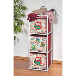Kinderkommode  Kommode mit Eulen 3 Boxen, Polypropylen, Mehrfarbig Metallrahmen