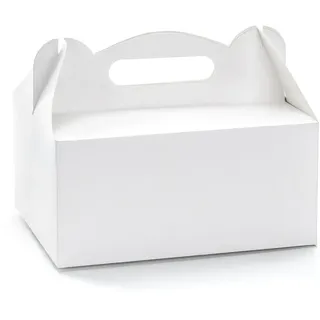 Partydeco Tortenschachtel mit Griff 19x14x9cm lebensmittelechte Faltschachteln Pappschachteln Torten Kuchen Geschenke Schachteln Tortenkartons Hochzeit Weiß