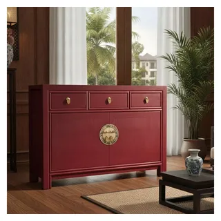 OPIUM OUTLET Kommode Sideboard Schrank Asia Möbel (BxTxH: 117x40x85 cm, Hochzeitsschrank Büffet Anrichte), chinesisch asiatisch orientalisch vintage komplett montiert rot