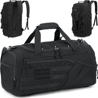 TONRUYN Sporttasche Herren 45L Sportrucksack mit Schuhfach Nassfach Taktische Reisetasche Rucksack Gym Duffel Trainingstasche für Fitness, Schwimmen, Sauna, Schwarz