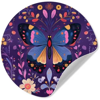 MuchoWow Wandsticker Verschnörkelt - Blumen - Schmetterling - Lila (1 St), Tapetensticker Selbstklebend, Wandbild Wohnzimmer, 80x80 cm bunt 80 cm x 80 cm x 0.1 cm