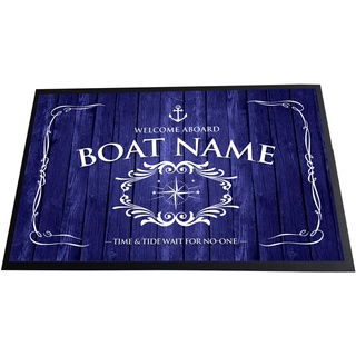 Artylicious Personalisierte Bootsmatte – schmales Boot, Segelboot, Yacht, Barge, Bodenmatte, nautischer blauer Kompass, 60 x 40 cm