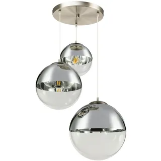 GLOBO 3-flg. E27 30 cm rund transparent Glas Nickel matt