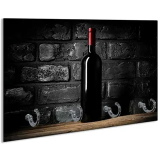 Wallario Schlüsselbrett Rotwein-Flasche am Abend, (inkl. Aufhängeset), 30x20cm, aus ESG-Sicherheitsglas schwarz