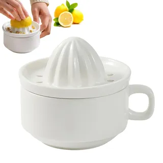 Pasdrucn Zitronenpresse Porzellan, Zitruspresse Manuell Mit Behälter 200ml, Keramik Orangenpresse Manuell, Keramik Zitronenpresse Handpresse, Porzellan Lemon Squeezer Spülmaschinengeeignet (Weiß)