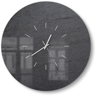 DEQORI Glasuhr | rund Ø 50 cm | Motiv Schiefertafel Stein-Optik | große XXL Design Uhr aus Glas | leise Wanduhr für Wohnzimmer & Küche | Moderne Hingucker Uhr für die Wand