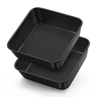 Onader Quadratische Auflaufform 2er Set, Edelstahl Eckig Kuchenform Backform mit Antihaftbeschichtung, Ideal für Kuchen/Brownie/Lasagne, Gesund & Leicht zu reinige – 15,9 x 15,9 x 5cm
