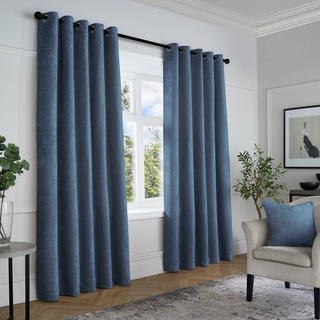 Curtina Gewebte Vorhänge mit Ösen, Marineblau, 229 x 229 cm, Chenille-Vorhänge in Dunkelblau, luxuriös für Schlafzimmer/Wohnzimmer