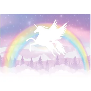 WallArena - Vlies Fototapete Kinderzimmer 312x219 cm Einhorn Regenbogen Mädchen Märchen für Kinder - Fototapeten Tapeten für Kinder Kindertapete - Vliestapete Wandtapete Tapete 3D Effekt