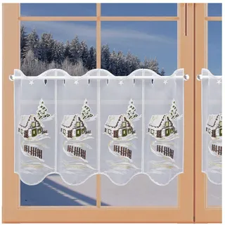 artex deko Winter-Panneau Haus im Schnee Weihnachts-Scheibengardine Echte Plauener Spitze 30 x 96 cm