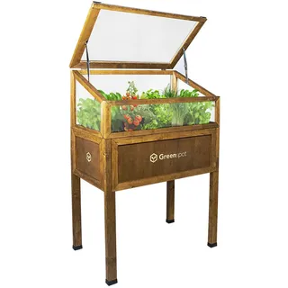 Greenspot - Hochbeet Balkon mit Haube - Hochbeet mit Frühbeetaufsatz - 80x45x120cm - aus Holz - Terrasse Minigewächshaus, Frühbeetkasten mit Deckel, Kräuterbeet - Vintage Palisanderbraun