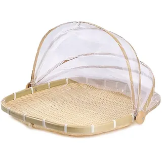 YGMXZL Bambus Zelt Korb mit Fliegenschutz,Lebensmittel-Servierkorb Netzkorb Für Picknick staubdicht, wanzensicher,Gemüse/Obst, Brot, Aufbewahrungskorb (Rechteck L)