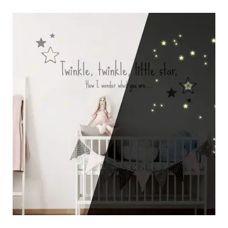 K&L Wall Art Wandtattoo Twinkle little star Leuchtsterne Spruch 50x18cm selbstklebend, Kinderzimmer Leuchtbild schwarz