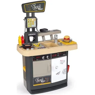 Smoby - Food Corner - 2-in-1 Spielküche und Kinderrestaurant, kompakt und rundum bespielbar, mit 29 Zubehörteilen, für Kinder ab 3 Jahren