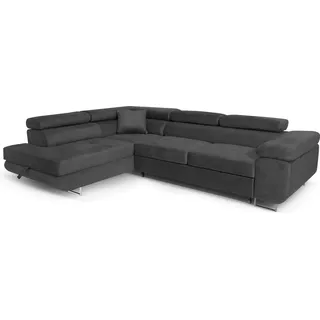 torana Ecksofa Aller L-form mit Schlaffunktion und Bettkasten in Dunkelgrau (Jasmine 96), Links Ottomane